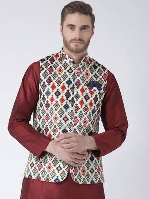 Multicolor Printed Polyester Nehru Jacket 1