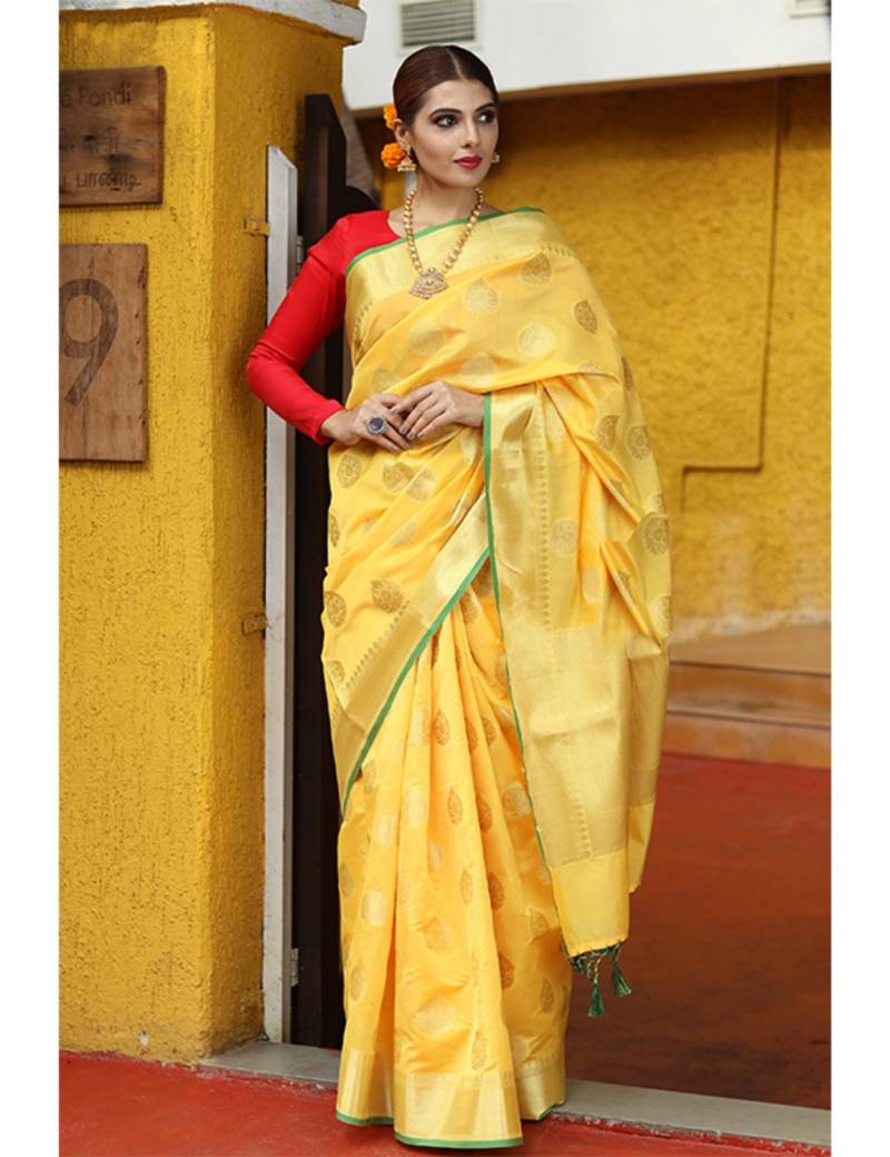Light Yellow Semi Kathan Saree main image 1