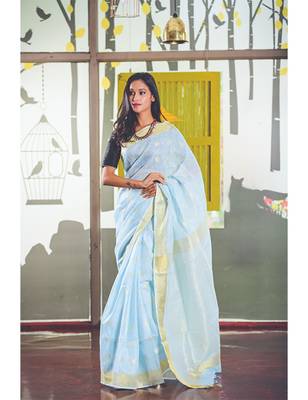 Blue Handwoven Linen Saree 1