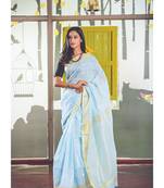 Blue Handwoven Linen Saree