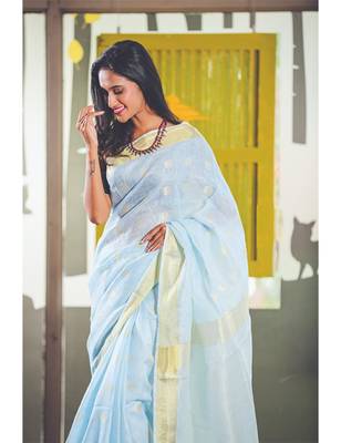 Blue Handwoven Linen Saree 2