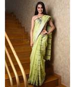 Light Lime Green Color Handwoven Linen Saree