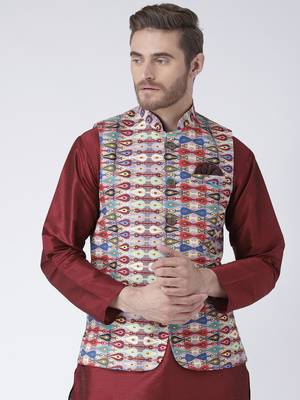 Multicolor Printed Polyester Nehru Jacket 1