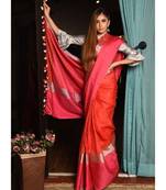 Double Shaded Handwoven Linen Saree with Zari Border