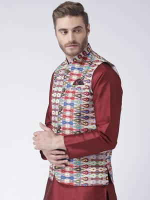 Multicolor Printed Polyester Nehru Jacket 2
