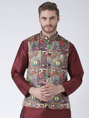 Multicolor Printed Polyester Nehru Jacket 1