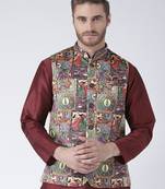 Multicolor Printed Polyester Nehru Jacket