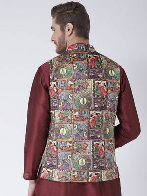 Multicolor Printed Polyester Nehru Jacket 5