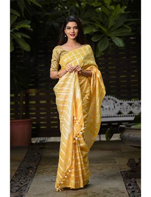 Yellow Shade Handwoven Linen Saree 1