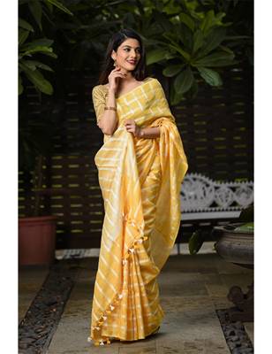 Yellow Shade Handwoven Linen Saree 2