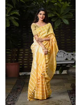 Yellow Shade Handwoven Linen Saree 3