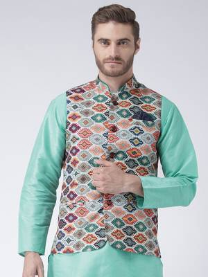 Multicolor Printed Polyester Nehru Jacket 1
