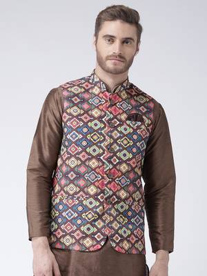 Multicolor Printed Polyester Nehru Jacket 1