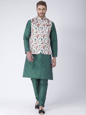 White Printed Polyester Nehru Jacket 4