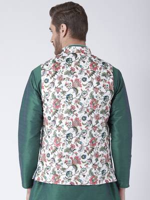 White Printed Polyester Nehru Jacket 5