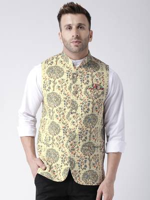 Beige Printed Polyester Nehru Jacket 1