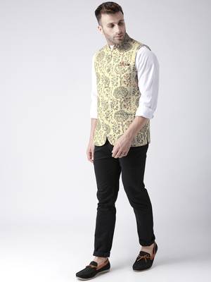 Beige Printed Polyester Nehru Jacket 2