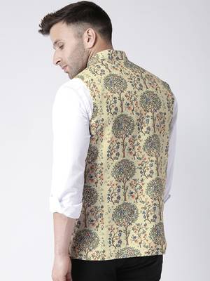 Beige Printed Polyester Nehru Jacket 5