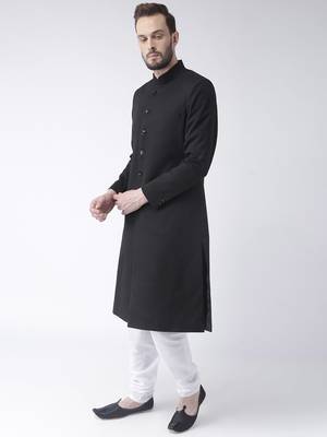 Black Plain Polyester Sherwani 2