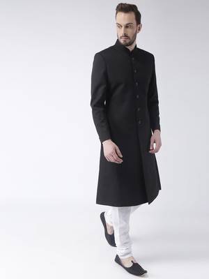 Black Plain Polyester Sherwani 3