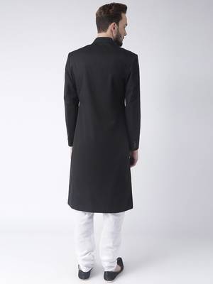 Black Plain Polyester Sherwani 4