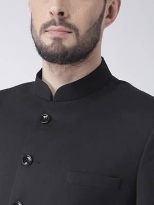 Black Plain Polyester Sherwani 5
