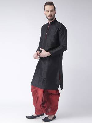 Black Plain Dupion Silk Dhoti Kurta 2