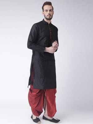 Black Plain Dupion Silk Dhoti Kurta 3