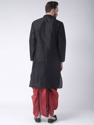 Black Plain Dupion Silk Dhoti Kurta 4