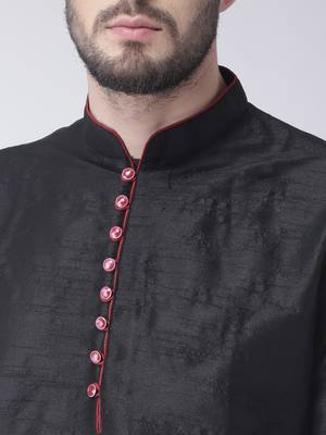 Black Plain Dupion Silk Dhoti Kurta 5