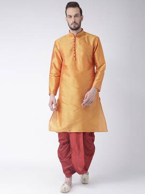 Yellow Plain Dupion Silk Dhoti Kurta 1