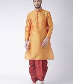 Yellow Plain Dupion Silk Dhoti Kurta