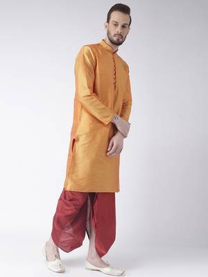 Yellow Plain Dupion Silk Dhoti Kurta 2