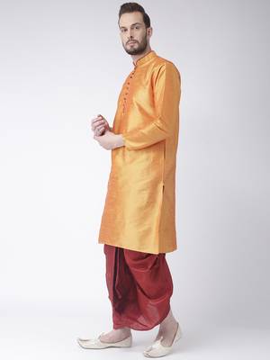 Yellow Plain Dupion Silk Dhoti Kurta 3