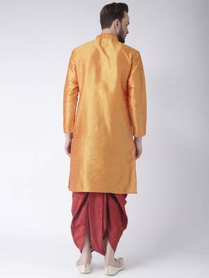 Yellow Plain Dupion Silk Dhoti Kurta 4