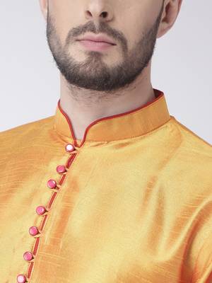 Yellow Plain Dupion Silk Dhoti Kurta 5