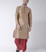 Beige Plain Dupion Silk Dhoti Kurta