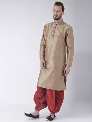 Beige Plain Dupion Silk Dhoti Kurta 2