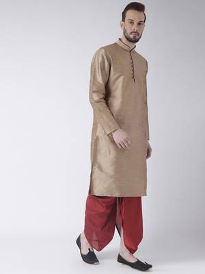 Beige Plain Dupion Silk Dhoti Kurta 3