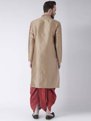 Beige Plain Dupion Silk Dhoti Kurta 4