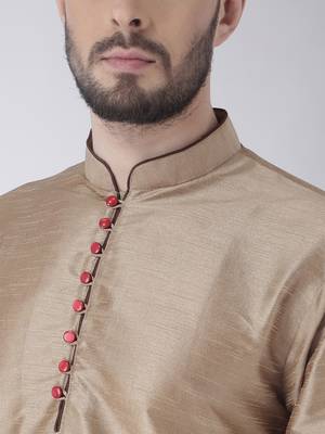 Beige Plain Dupion Silk Dhoti Kurta 5