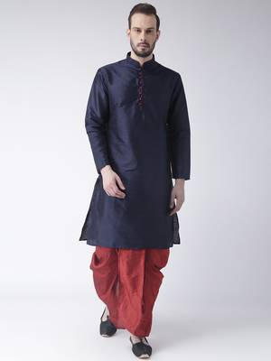 Blue Plain Dupion Silk Dhoti Kurta 1