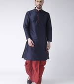 Blue Plain Dupion Silk Dhoti Kurta