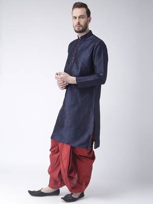 Blue Plain Dupion Silk Dhoti Kurta 2