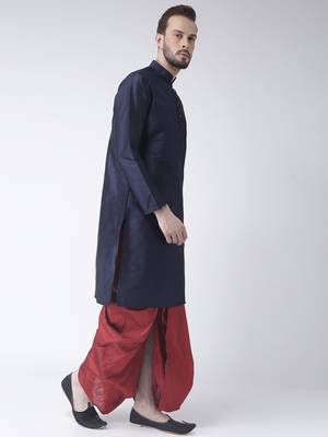 Blue Plain Dupion Silk Dhoti Kurta 3