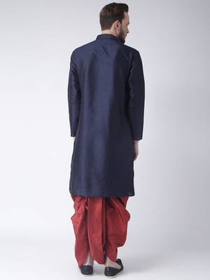 Blue Plain Dupion Silk Dhoti Kurta 4