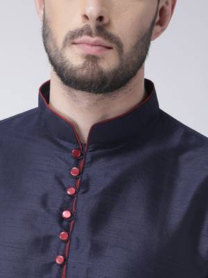 Blue Plain Dupion Silk Dhoti Kurta 5