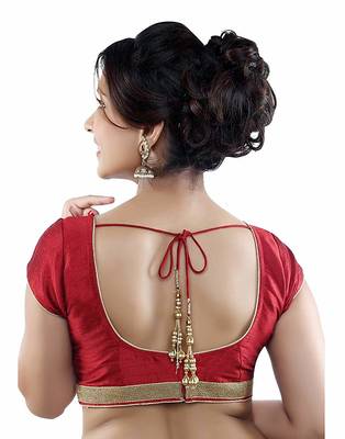 Maroon Plain Silk And Net Designer Blouse 3