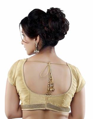 Gold  Plain Silk And Net Designer Blouse 3
