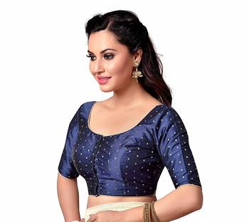 Navy Blue Plain Art Silk Designer Blouse 2
